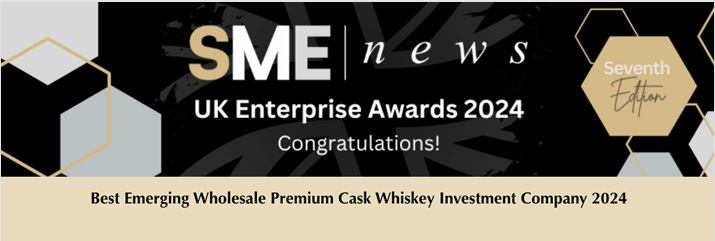 SME News UK Enterprise Awards 2024 recognition for Best Emerging Wholesale Premium Cask Whisky Investment Company 2024.